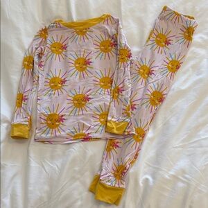 SoHa Keiki Girls Pink Sun-Print Long Sleeve Bamboo Pajama Set with Yellow Trim